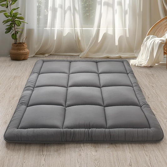 Japanese Floor Mattress Futon Mattress 3" Grey Tatami Mat Shredded Memory Foam Filled Sleeping Pad, Foldable & Portable Roll up Lounger Camping Bed for Kids and Adult,Full Size 54"X 80"