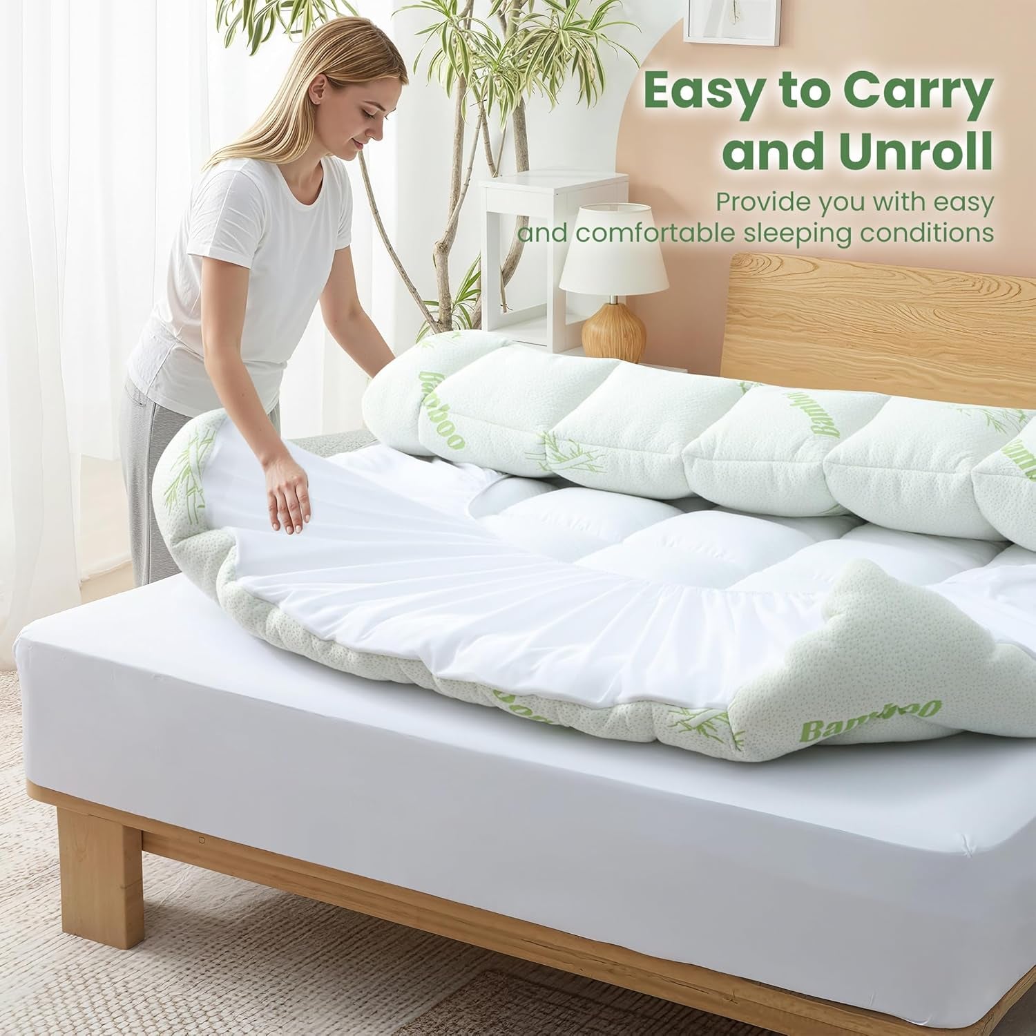 Queen Mattress Topper - Bamboo Viscose Mattress Protector, Bedding Mattress Pad for Back Pain Relief, Queen Size
