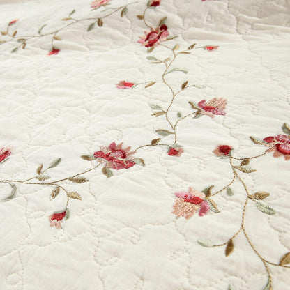 2-Piece Elegant Floral Embroidered Pillow Shams King Size 100% Cotton Quilted Decorative Pillow Shams Set (Cream,20"X36")