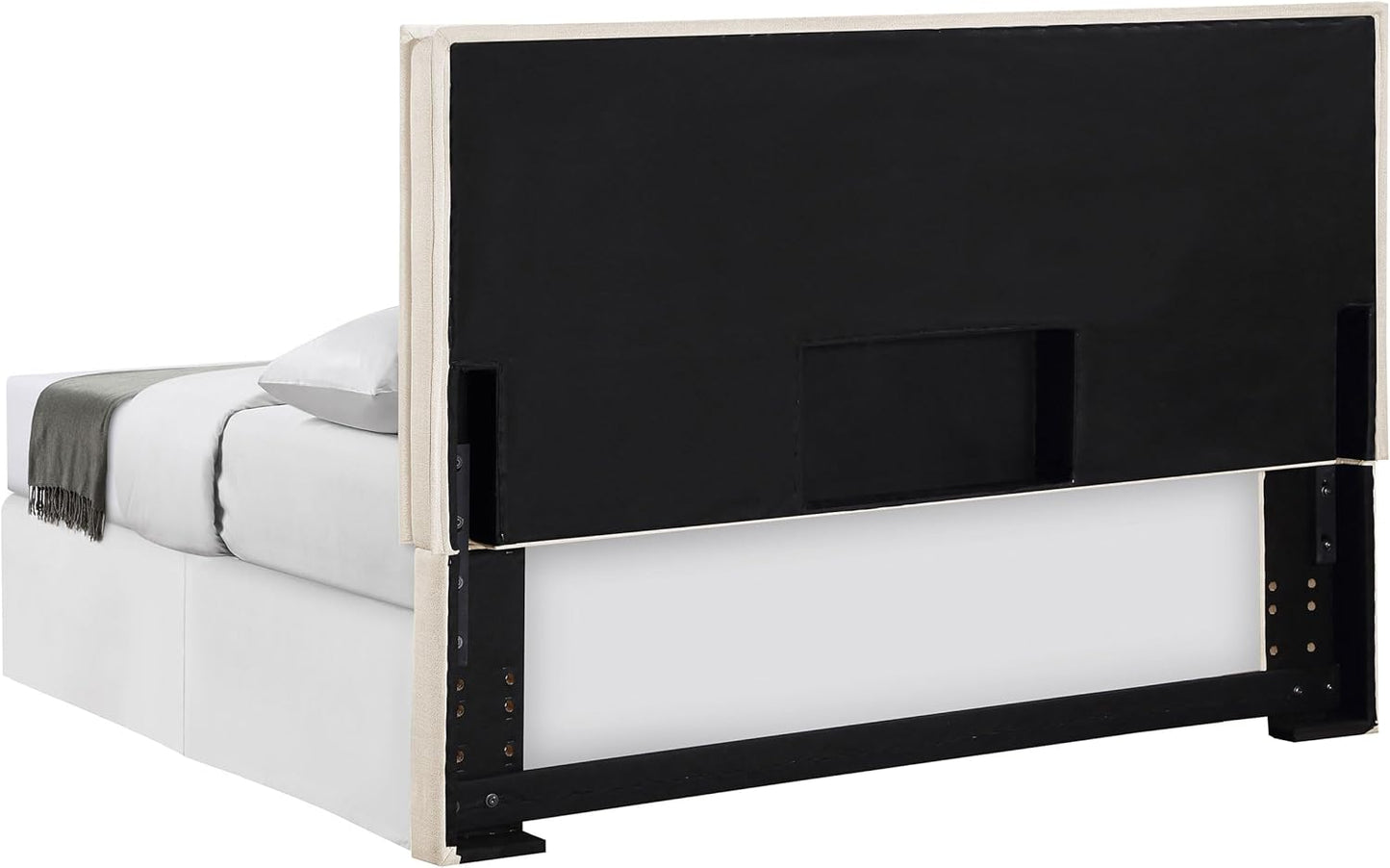 Home Furnishings - Izzy - Wood - Upholstered Panel Headboard with Flange Details, Foam Padding and Contemporary Style - Bedroom - Eastern/California King Size - Sand - 315985K