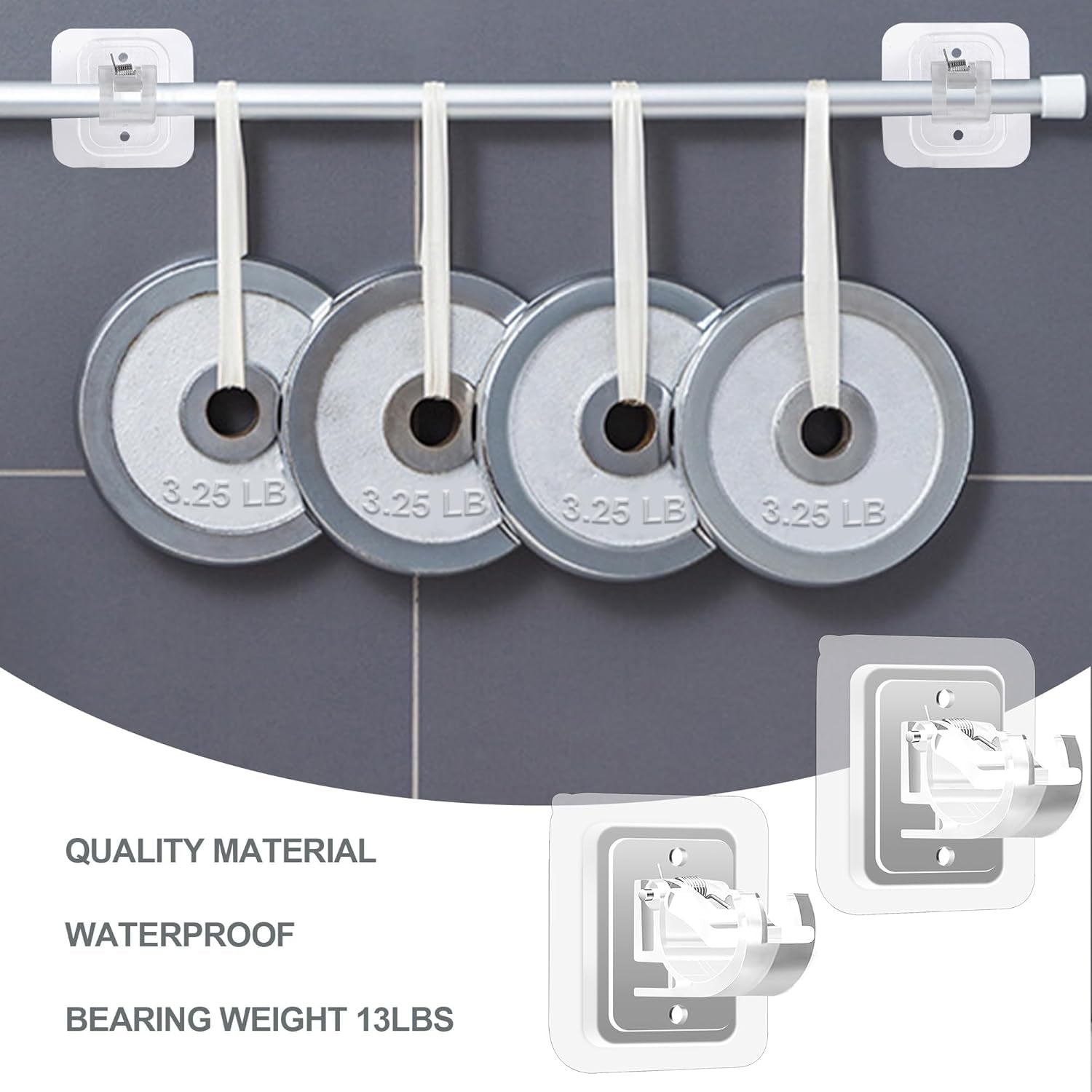 Self Adhesive No Drill Adjustable Curtain Rod Holder Hooks Brackets, Nail Free, No Drilling Hangers for Bathroom, Kitchen, Home, Bathroom and Hotel, Transparent, 8PCS
