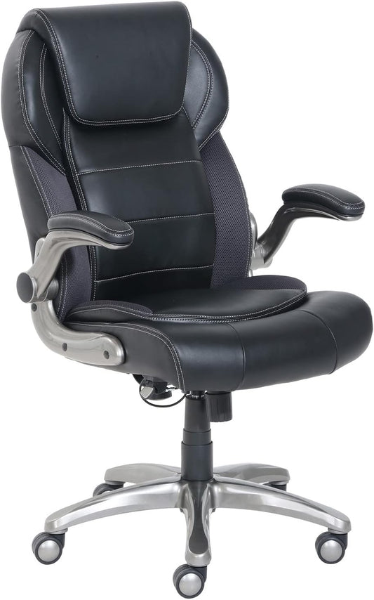 Ergonomic High-Back Office Chair with Flip-Up Arms and Lumbar Support, 29.5"D X 27.5"W X 44.75"H, Black
