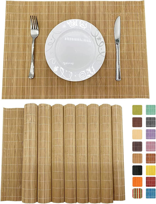 Set of 8 Pcs Bamboo Placemats Sushi Rolling Mat Japanese Style Natural Anti-Slip, Washable Heat-Resistant Table Mats for Dining Room and Kitchen（Brown）