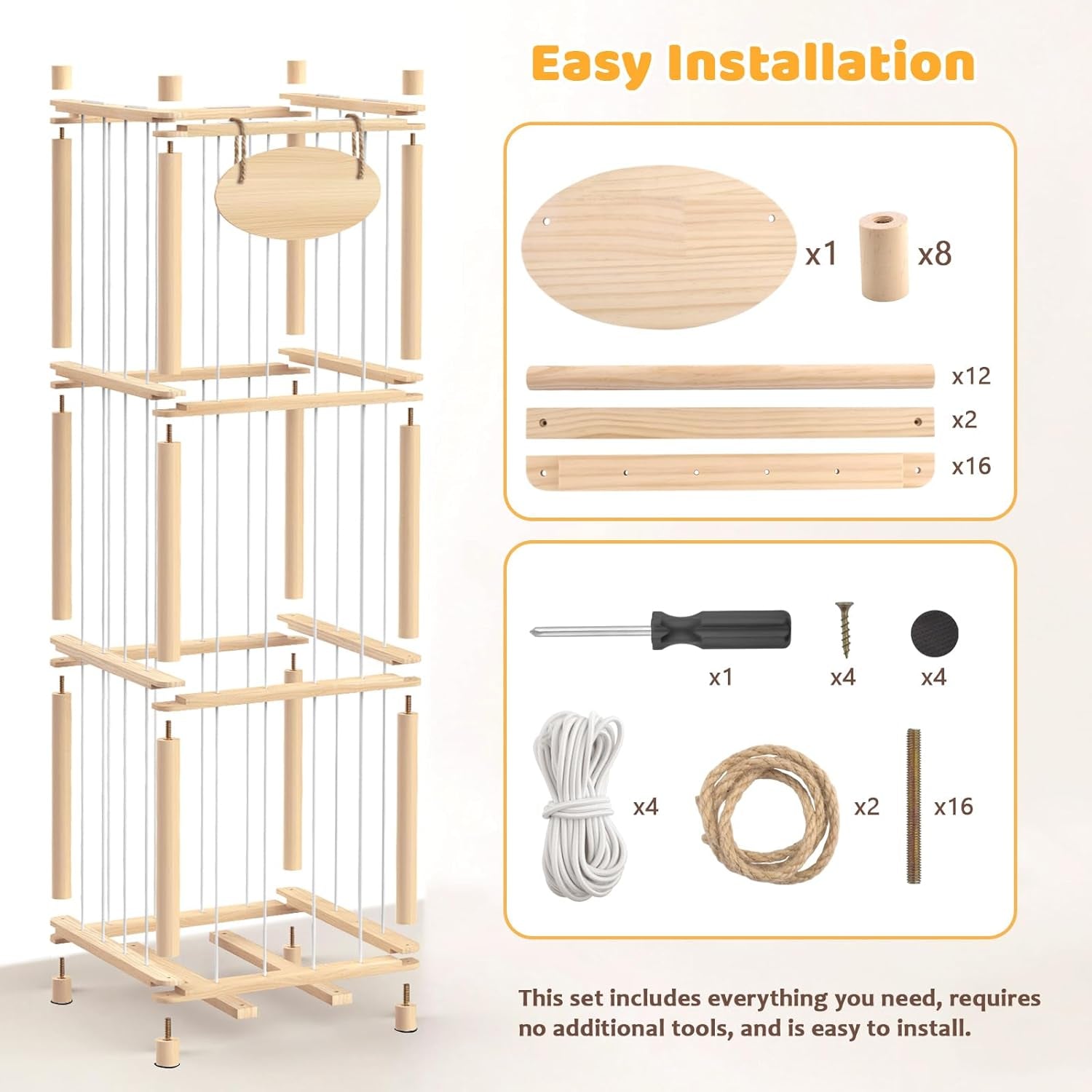 Stuffed Animal Storage Organizer - Thick Wooden Toy Zoo for Playroom & Bedroom, Large Plushies Holder with Cute Jail Cage Design, Plush Toy Display Tower Shelf (Large)