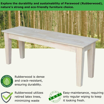 International Concepts Shaker Style Bench, 47-Inch Wide, Solid Parawood, Unfinished