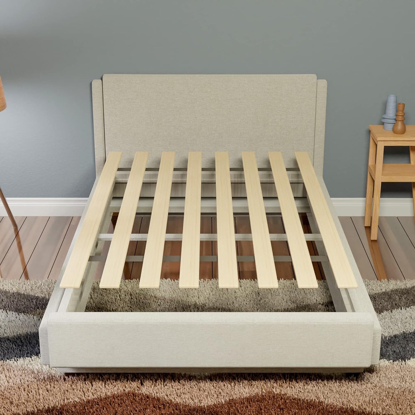 , 0.68-Inch Heavy Duty Vertical Mattress Support Wooden Bunkie Board/Bed Slats, Twin, Beige