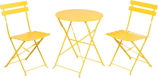 3-Piece Bistro Set Folding Outdoor Furniture Sets with Premium Steel Frame Portable Design for Bistro & Balcony, Yellow