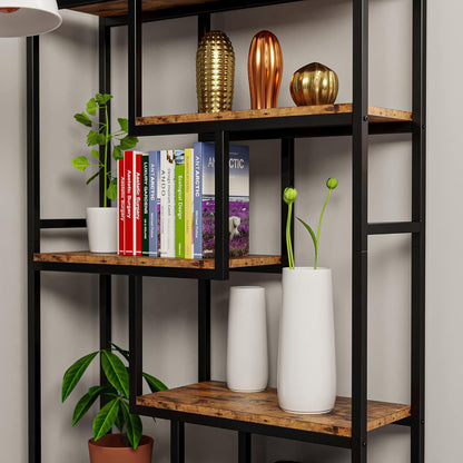 Bookshelves 6 Tiers, Industrial Etagere Heavy Duty Shelves for Living Rooom, Office Storage Geomeric Display Boocase, Vintage Brown