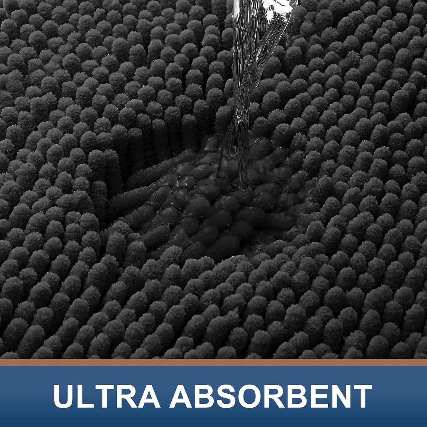 Luxury Chenille Bathroom Rugs 30X20, Extra Soft and Absorbent Shaggy Bath Mat, Machine Washable, Non-Slip Plush Carpet Runner for Tub, Shower, and Floor, Home Decor Accessories, Black