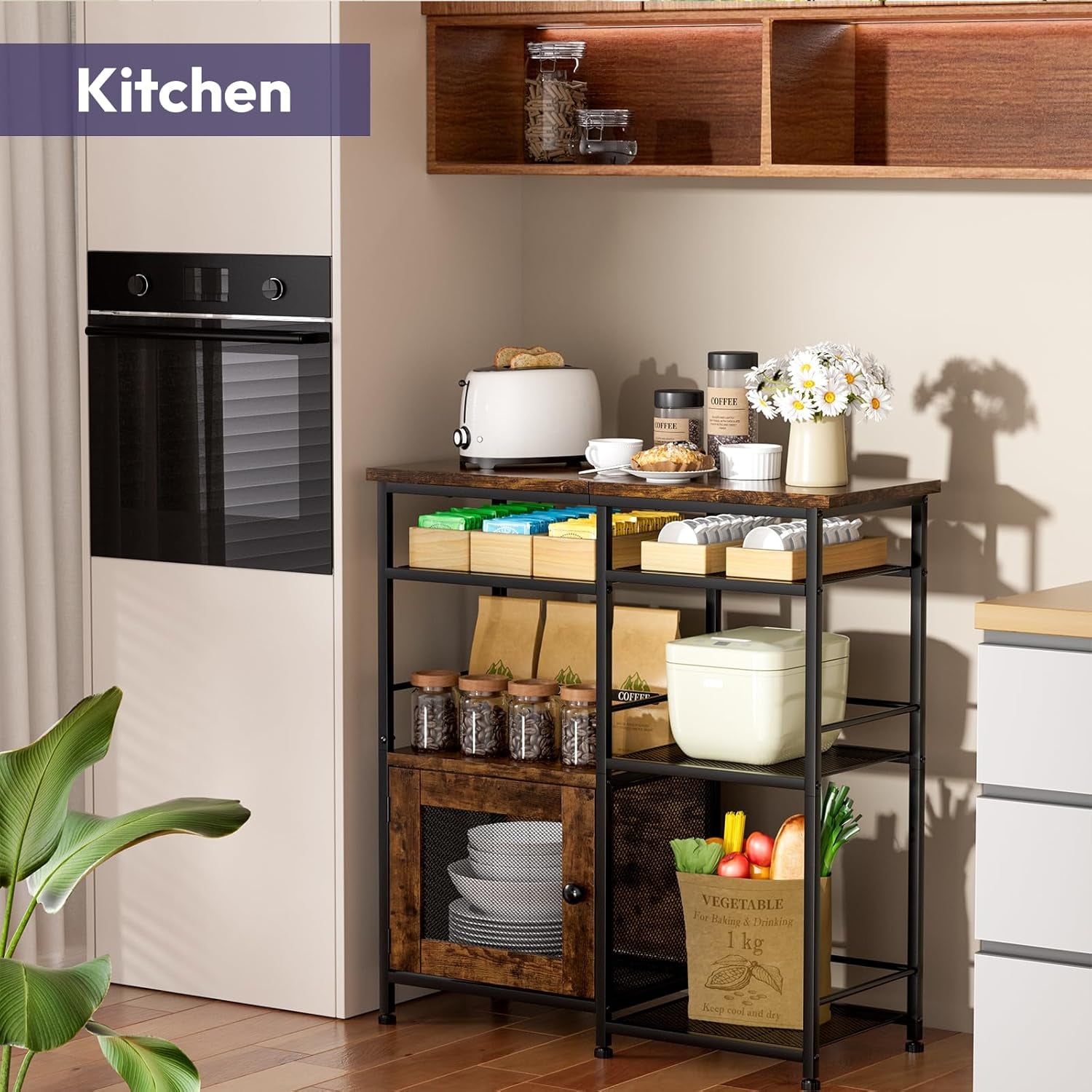 Coffee Bar Cabinet Station - Farmhouse Small Coffee Stand Station with Doors, Rustic Storage Organizer for Kitchen, Buffet Sideboard Cabinet Table for Home, Office, Corner, Bar, Espresso