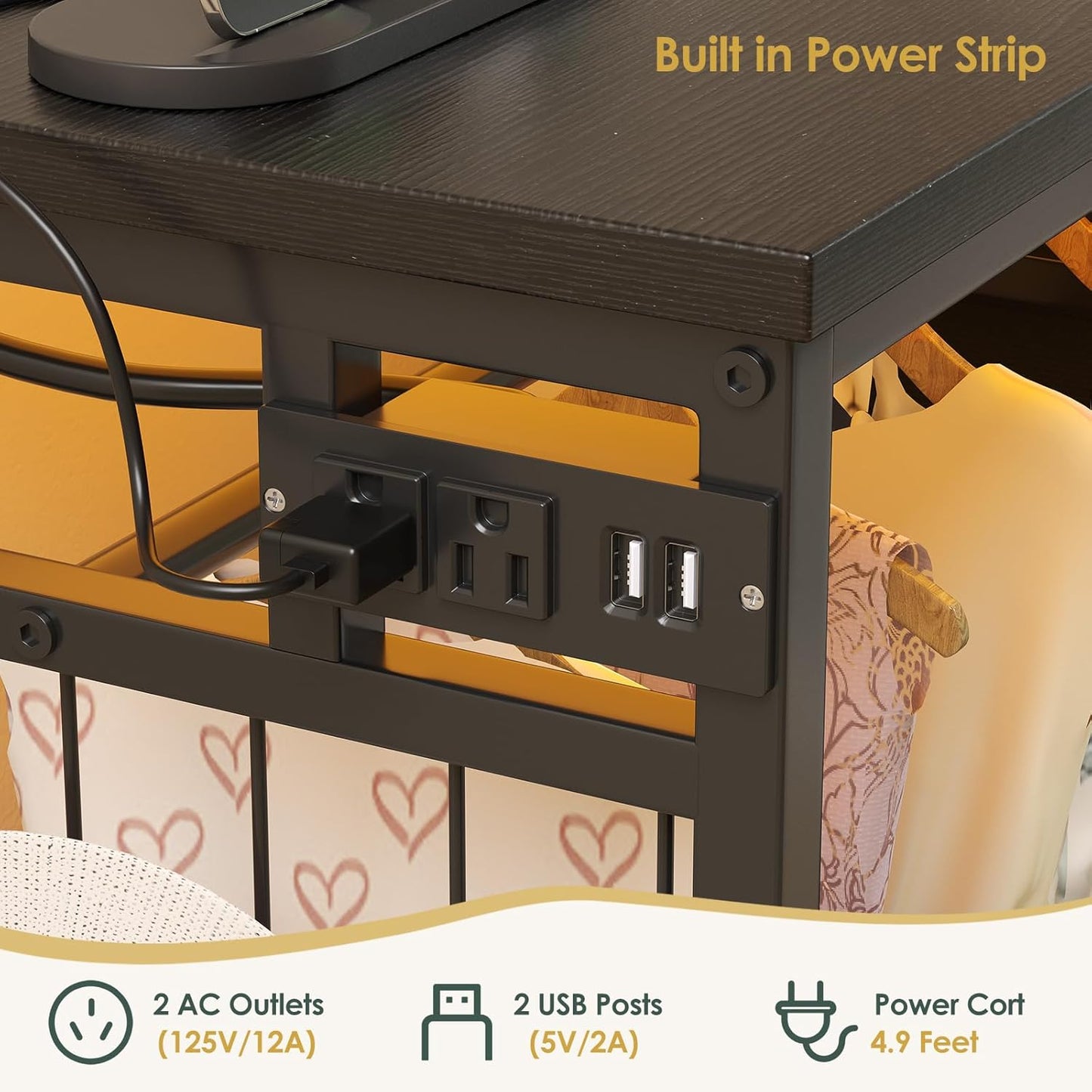 47.2" White Dresser with Hanging Rack, 2 in 1 Bedroom 6 Drawers with LED Lights & Charging Station, Wooden with Fabric Drawers and Clothing Rack (-2)