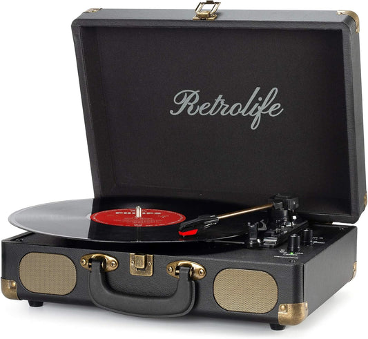 Vinyl Record Player 3-Speed Bluetooth Suitcase Portable Belt-Driven Record Player with Built-In Speakers RCA Line Out AUX in Headphone Jack Vintage Turntable