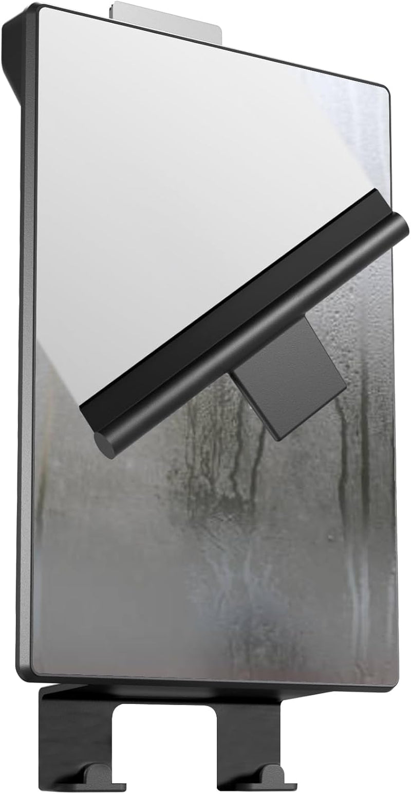 Fogless Shower Mirror for Shaving – anti Fog Mirror for Shower with Water Tank, Adhesive Hook Mount, Bonus Razor Holder & Squeegee – for Men and Women, Small Bathroom Accessory (Black)