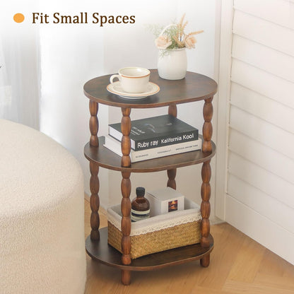 Side Table, 3-Tier Small End Table, Modern Oval Night Stand Accent Table for Living Room, Bedroom, Rustic Brown