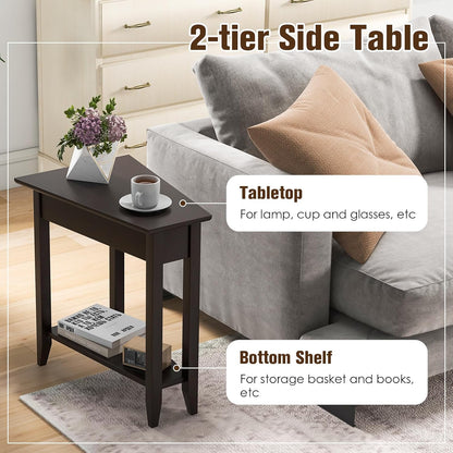Wedge End Table, Triangle Side Table with Storage Shelf and Solid Wood Legs, Recliner Table, 24.5" Tall Nightstand, Modern Narrow Accent Table for Small Space Living Room, Espresso