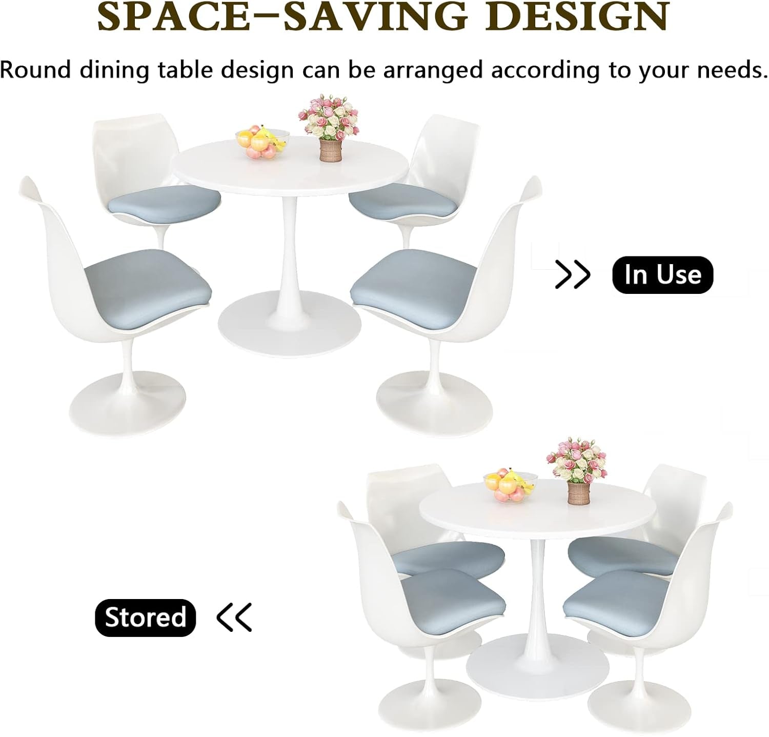 White round Dining Table, 31.5" Tulip Kitchen Dining Table for 2-4 People with MDF Table Top & Pedestal Base, Modern Minimalist Design
