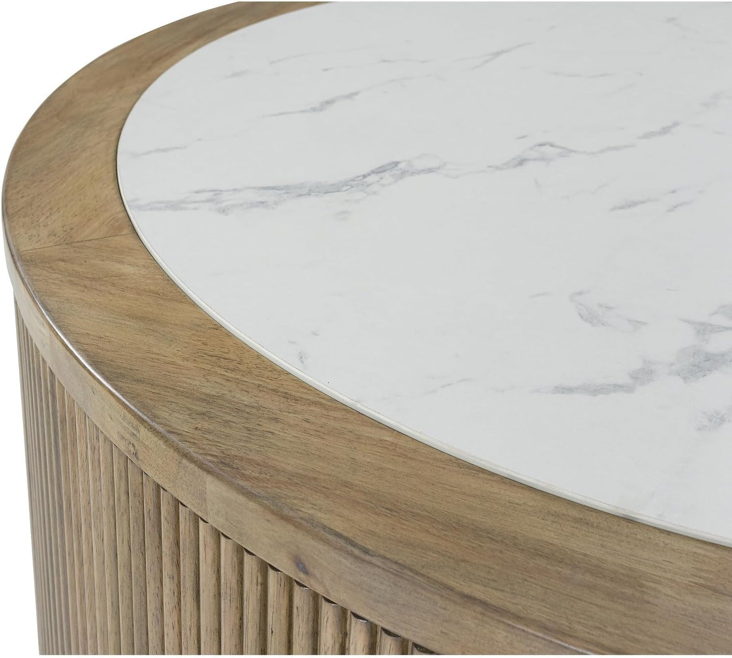 Camdill Casual Coffee Table with Faux Marble Tabletop and Casters, Light Brown & White