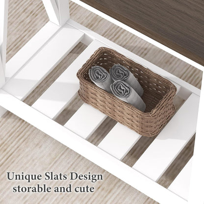 Farmhouse End Table, Narrow Side Table, Slim End Table with Storage Shelf for Small Spaces, Rustic Nightstand, for Living Room, Bedroom White