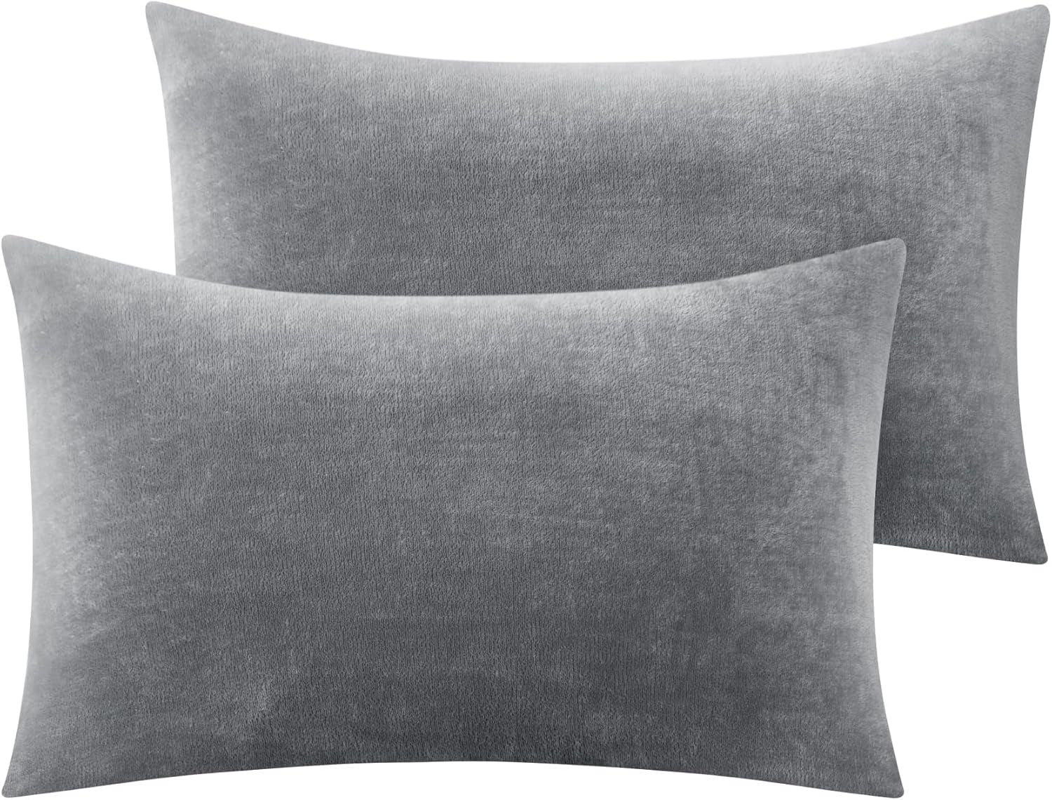 Flannel King Size Pillow Cases Set of 2, Super Soft Fleece Pillowcases with Zipper for Bedroom, Sofa, Couch,Luxury Cozy Fuzzy Velvet Pillow Shams for All Seasons(20X36 Inches,Gray)
