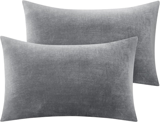 Flannel King Size Pillow Cases Set of 2, Super Soft Fleece Pillowcases with Zipper for Bedroom, Sofa, Couch,Luxury Cozy Fuzzy Velvet Pillow Shams for All Seasons(20X36 Inches,Gray)