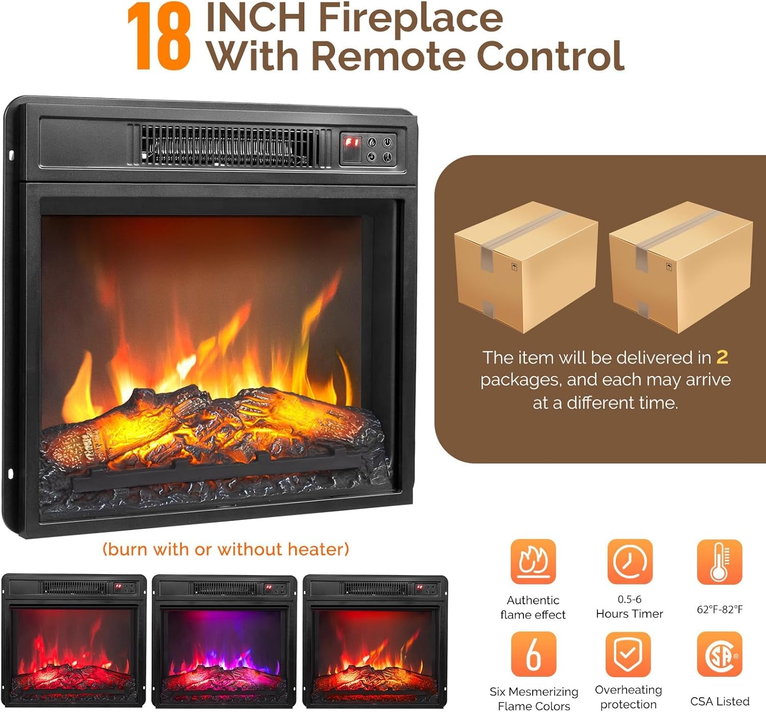 Fireplace TV Stand for up to 70 Inch Tvs, Farmhouse Entertainment Center with Electric Fireplace Heater & Adjustable Shelves, Fireplace Media Console Table for Living Room, Rustic Brown