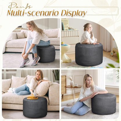 round Ottoman Foot Rest Pouf for Living Room Couch - Soft Plush Hassock