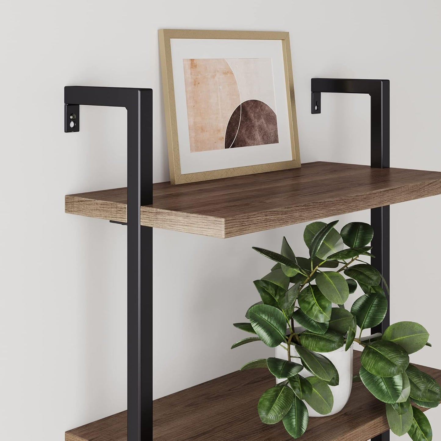 Theo 3-Shelf Small Bookcase, Floating Wall Mount Bookshelf with Wood and Industrial Pipe/Metal Frame, Rustic Oak/Matte Black