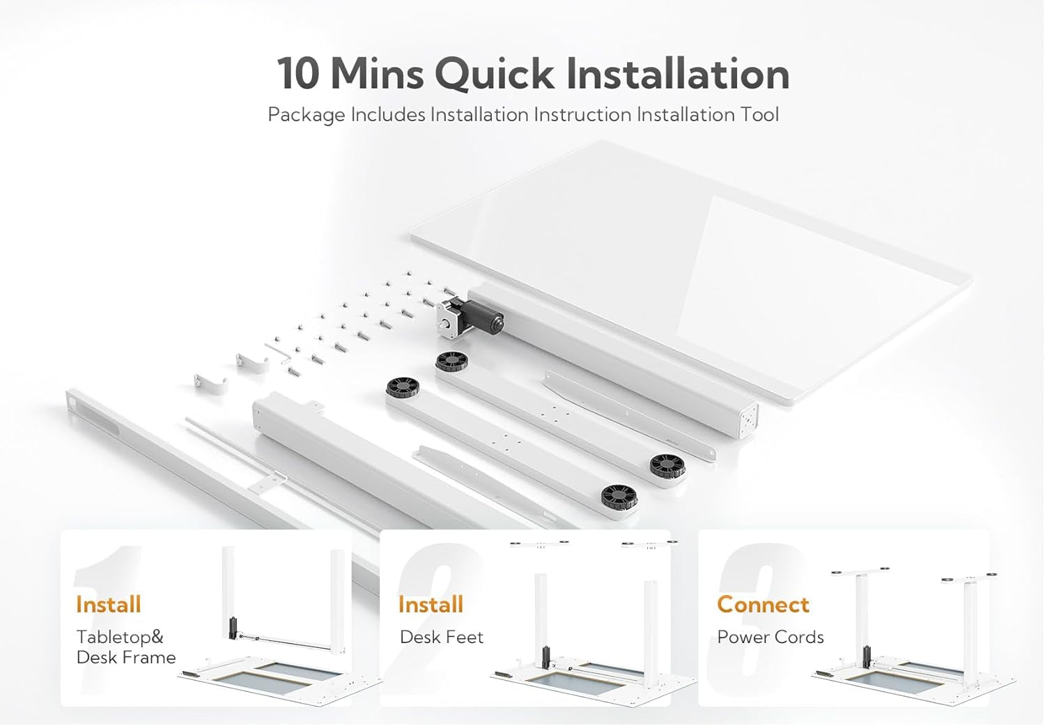 Glass Standing Desk, 48X24 Inch White Standing Desk Adjustable Height Electric Stand up Quick Install for Computer Desks, Super White