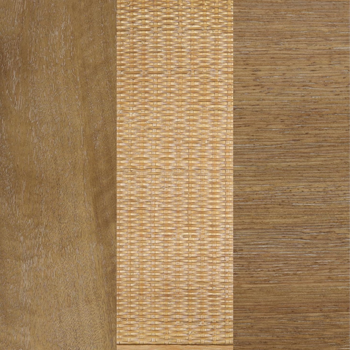 Hayes Glass Coffee Table and Side Table Set with Rattan Bottom Shelf, Bohemian 2-Piece Living Room Set