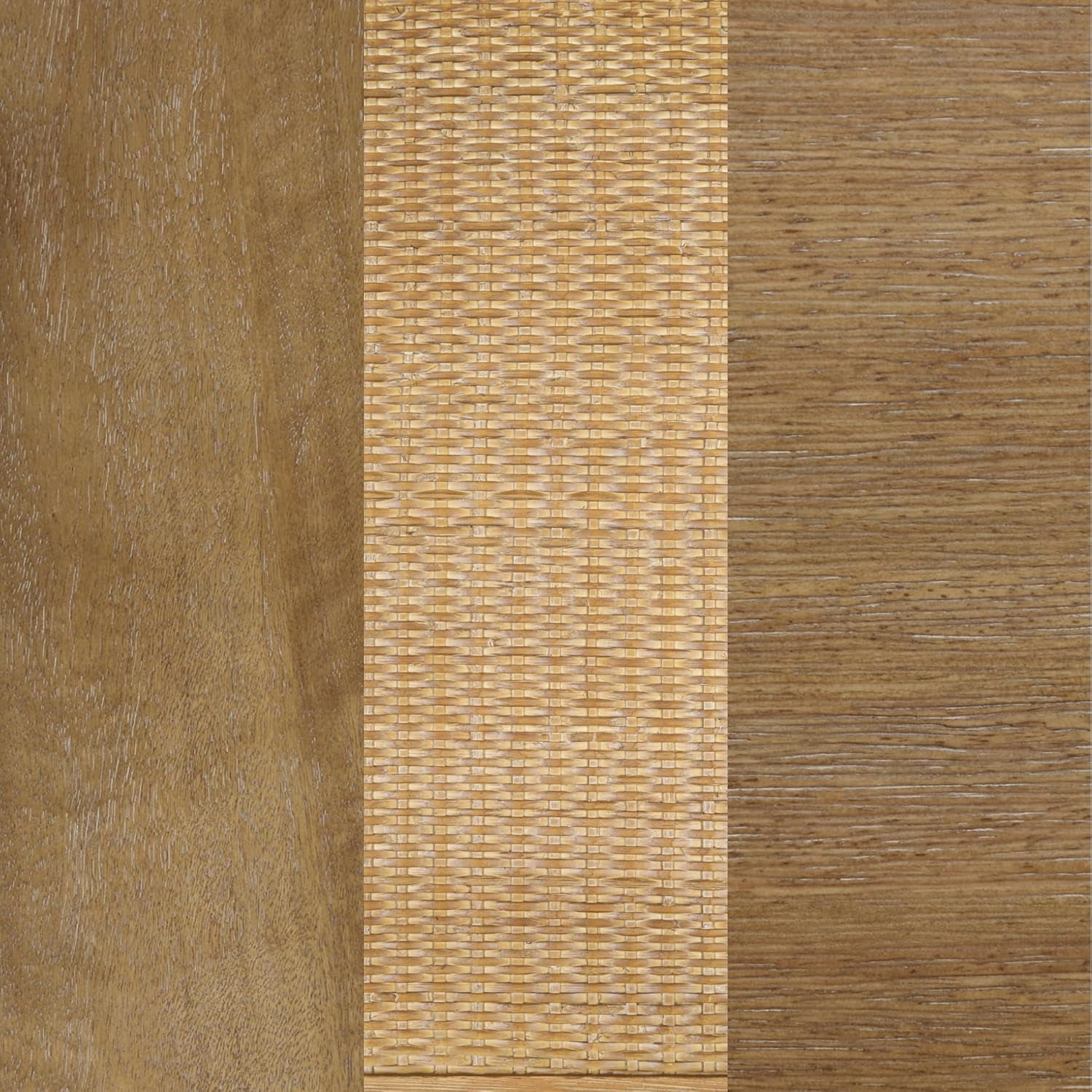 Hayes Glass Coffee Table and Side Table Set with Rattan Bottom Shelf, Bohemian 2-Piece Living Room Set