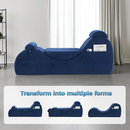 Yoga Chairs for Adults, Ergonomic Chaise Lounge Chair Indoor with Side Pocket, Lumbar Pillow, Ottoman, Yoga Chair Perfect for Stretching, Relaxation, Exercise, Used in Bedroom, Living Room（Blue）