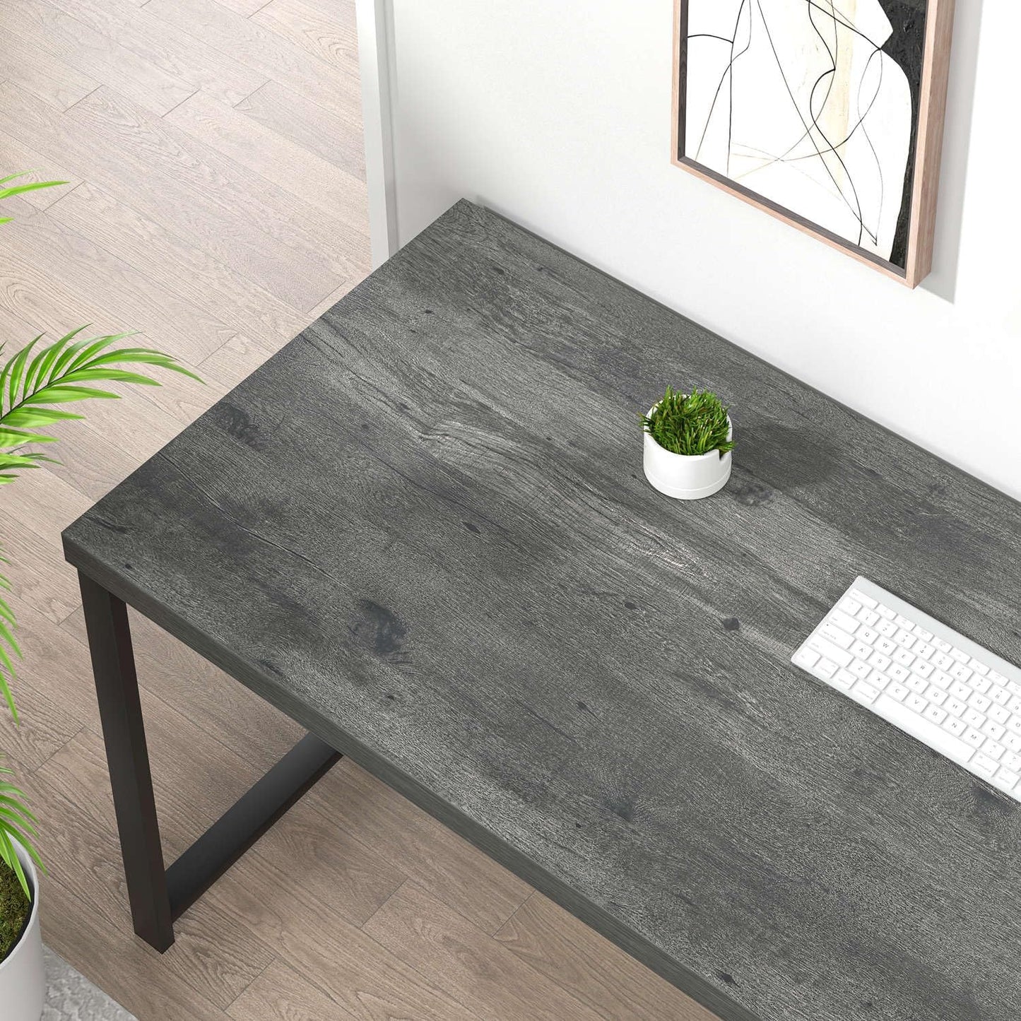 Industrial Computer Desk, Home Office Desk with Storage Shelves, Wood Study Writing Table for Bedroom, Living Room, Grey, 53 Inch