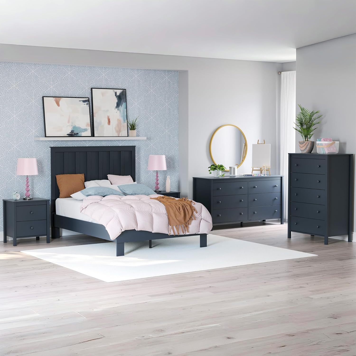 Simmenfort Retro 2 Drawer Nightstand, Blue