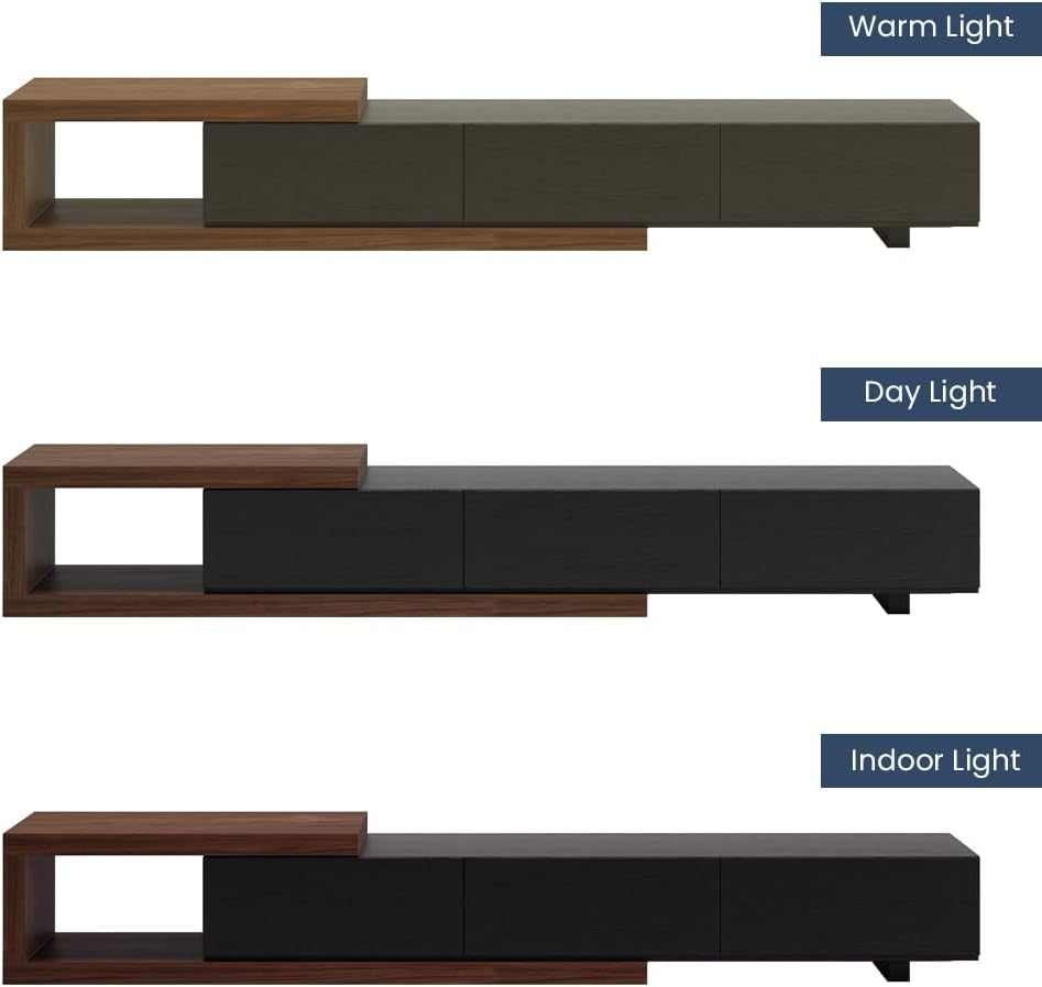 70"-100" Extendable TV Stand with Storage Solid Wood Black TV Media Console Modern Retractable Entertainment Center Low Reversible TV Stand Partial Assembled Walnut & Oak Veneer