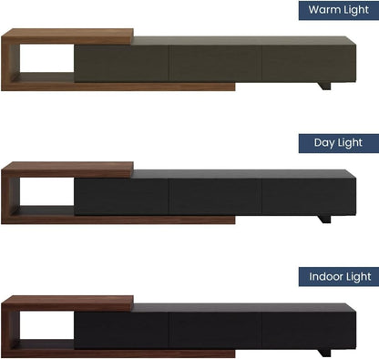 70"-100" Extendable TV Stand with Storage Solid Wood Black TV Media Console Modern Retractable Entertainment Center Low Reversible TV Stand Partial Assembled Walnut & Oak Veneer
