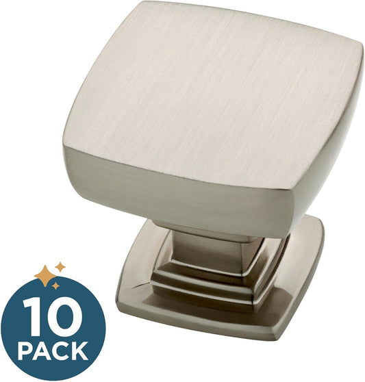 (10-Pack) – Brushed Nickel Cabinet Knobs for Dressers, Drawers, Kitchen Cabinet Door, Vanity, Furniture, Closet Knobs, 1-1/8 Inch Square | Webber
