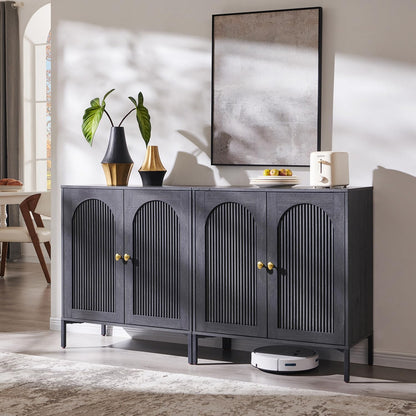 Modern Buffet Cabinet with Storage, 61.75" W Fluted Arched Sideboard Cabinet W/Adjustable Shelves, Wooden Modular Coffee Bar for Dining Room, Kitchen, Living Room, Entryway, Dark Grey