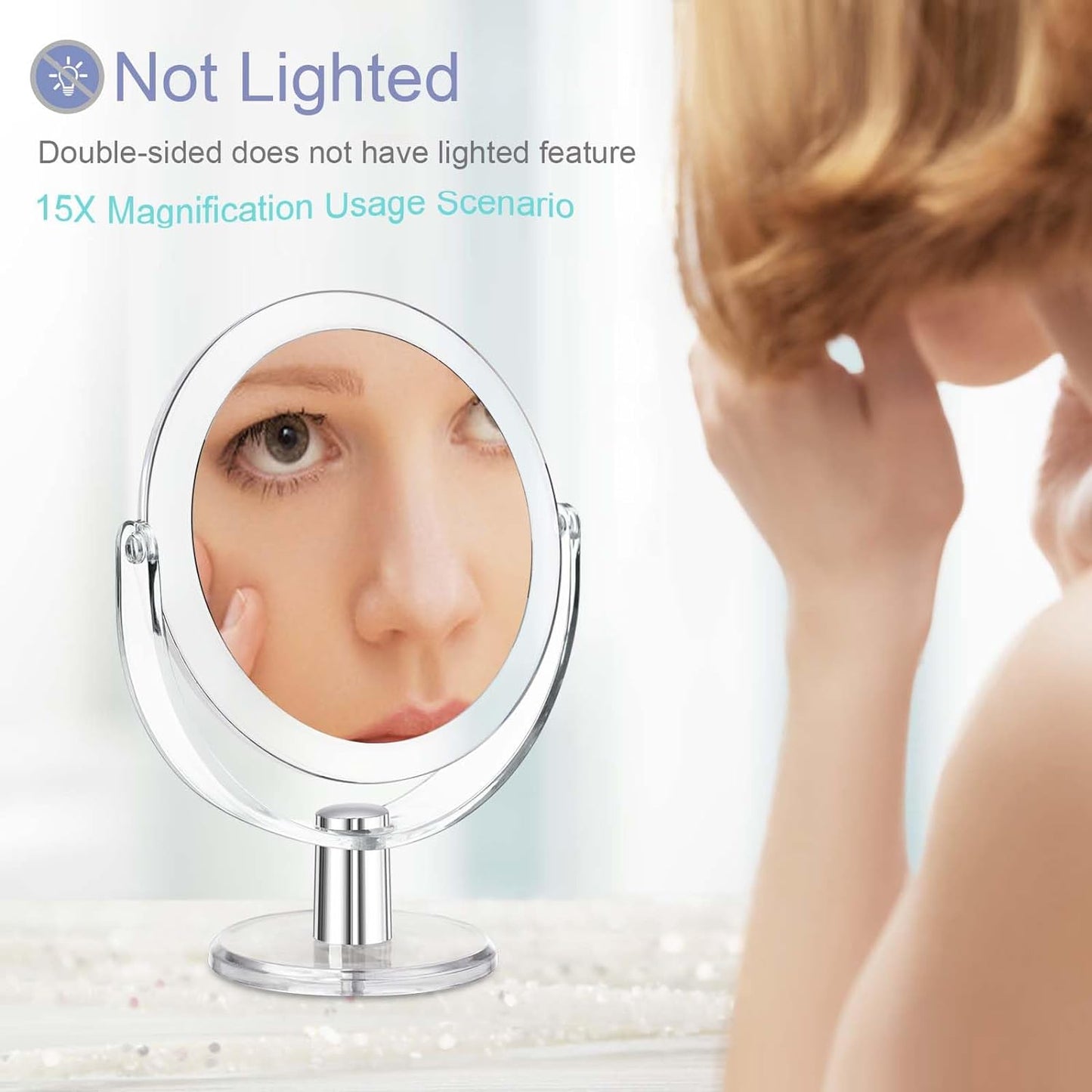 Vanity Makeup Mirror with Stand, 1X/15X Magnification Double Sided 360 Degree Swivel, Portable Table Desk Counter Top Magnifying Mirror, Tabletop Bathroom Shaving Mirror, 6.25 Inch