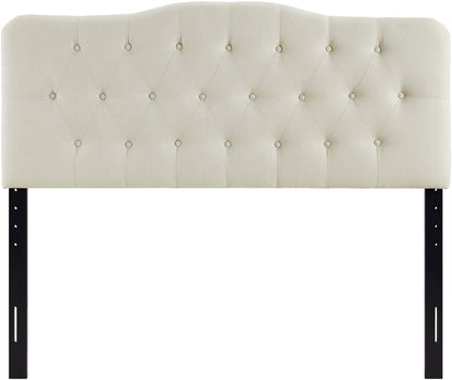 Annabel Tufted Button Linen Fabric Upholstered Queen Headboard in Ivory