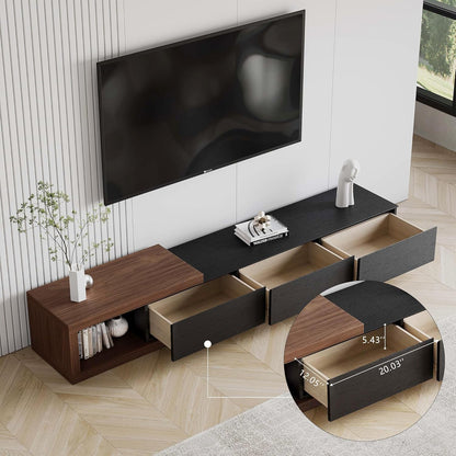 70"-100" Extendable TV Stand with Storage Solid Wood Black TV Media Console Modern Retractable Entertainment Center Low Reversible TV Stand Partial Assembled Walnut & Oak Veneer