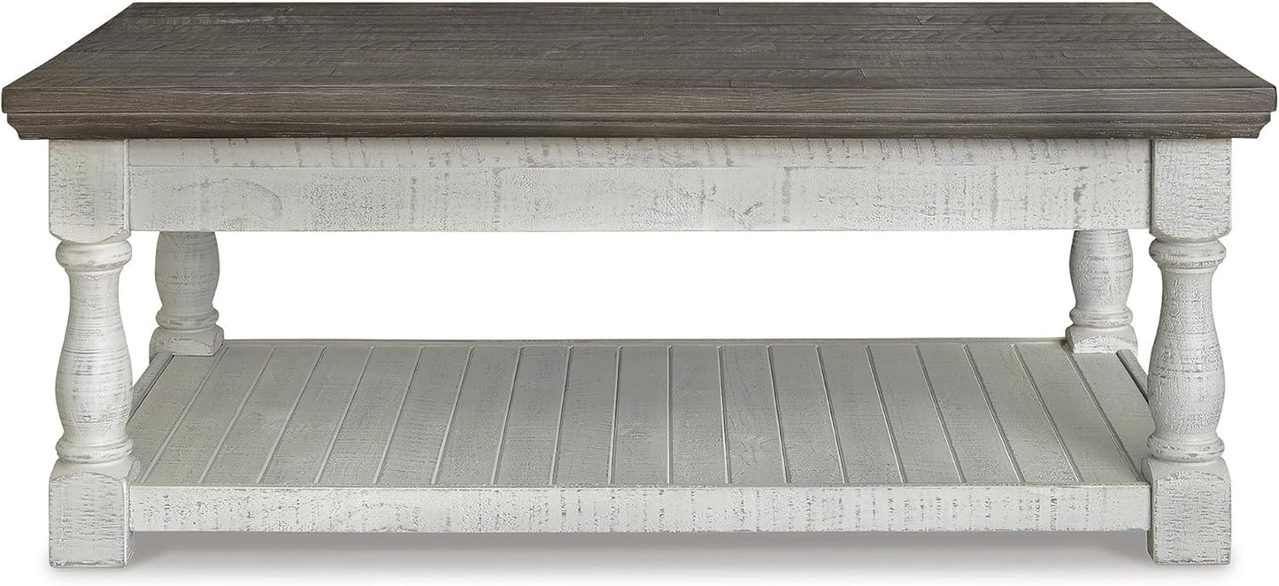 Havalance Farmhouse Lift Top Coffee Table with Fixed Shelf and 2 Hidden Storage Trays, Gray & White with Weathered Finish