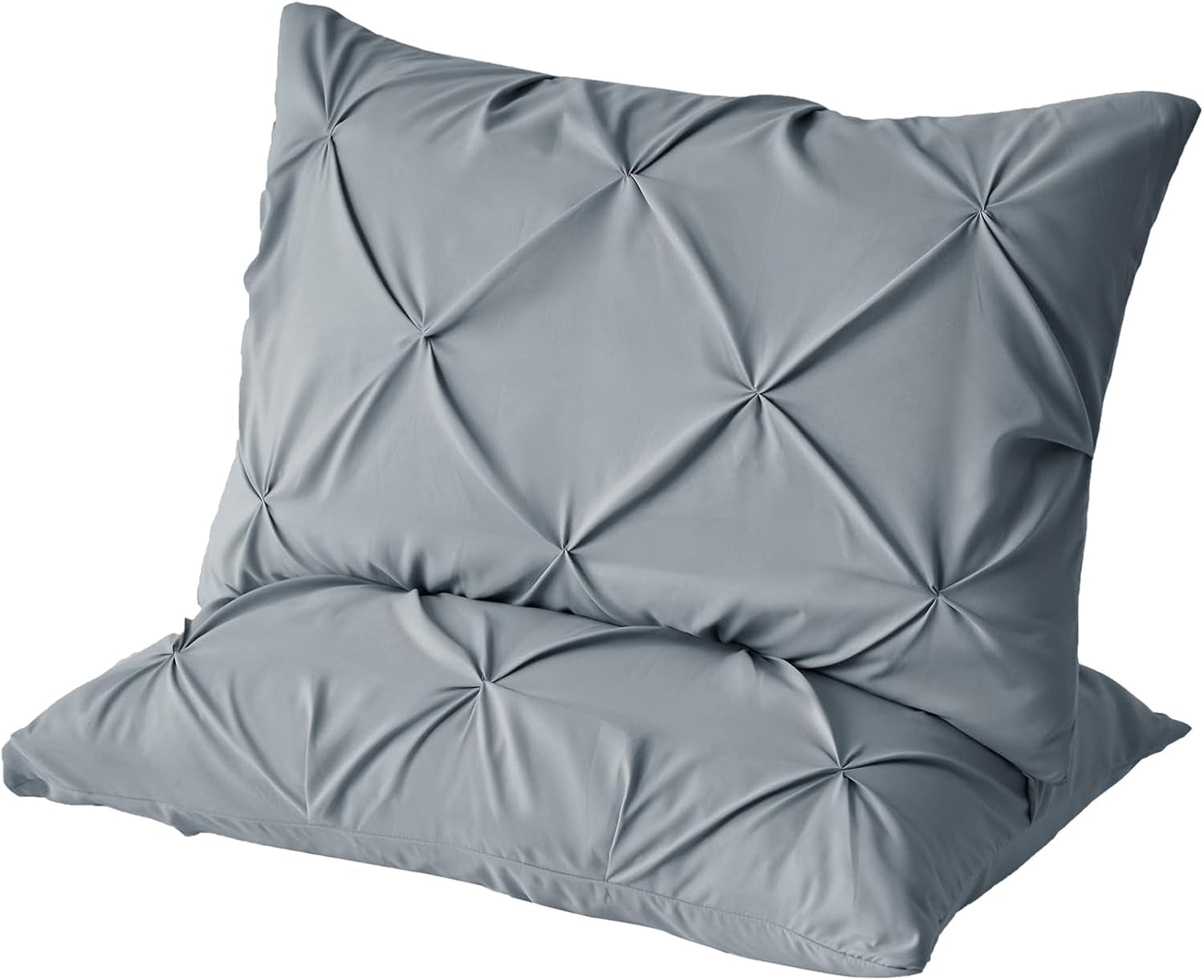 Pintuck Pillow Cases King Size Set of 2, Light Gray Pillow Shams Decorative Pillowcases with Envelope Closure, Pinch Pleated Microfiber Pillowcases, Wrinkle and Stain Resistant