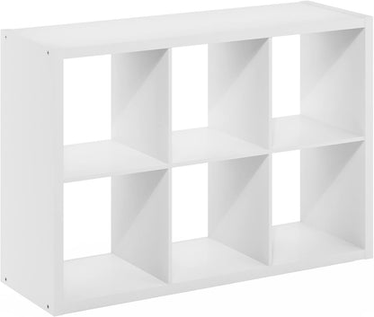Cubicle Book Shelf, 6-Cube Bookshelf, Extra Thick Frame Horizontally & Vertically Reversible Bookcase with Open Back, 14.6" X 44" X 30", for Living Room, Bedroom, Home Office, White
