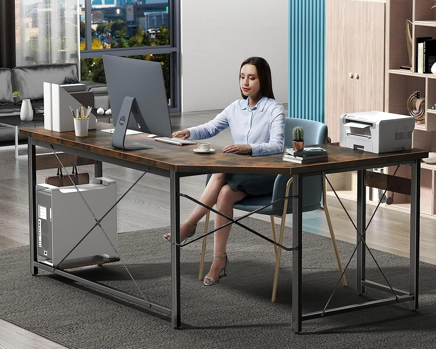 59" L Shaped Gaming Desk with Outlet, L Shaped Desk with CPU Stand, Corner Computer Desk, Home Office Desk, Writing Desk, Black