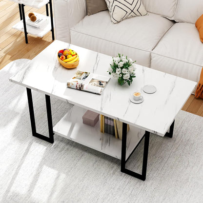 Coffee Table Set of 3 Coffee Table and End Table Sets, Modern Living Room Table Set with Metal Frame for Apartment Home Office White & Black