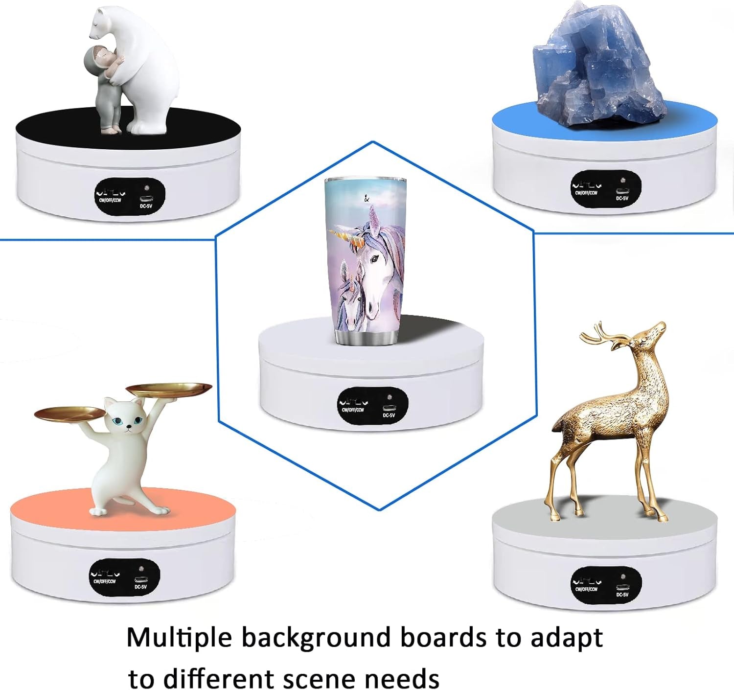 Electric Rotating Display Stand 360°Automatic Mute Photography Rotating Turntable Stand,Cup Display Turner Stand, Rotating Base for Glitter Tumblers Making Supplies Spinner, Record Video 16CM