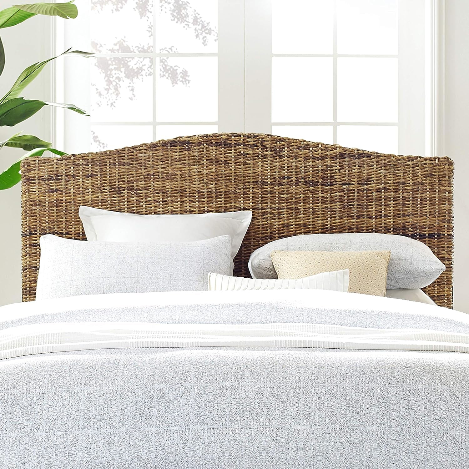Serena Handwoven Natural Fiber Rattan Bed Headboard, Banana Leaf, King