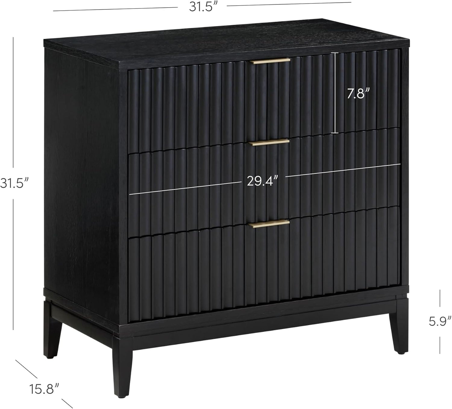 Jasper 3 Drawer, Bohemian Fluted, Solid Wood for Nursery, Small Dresser for Bedroom, Black Oak