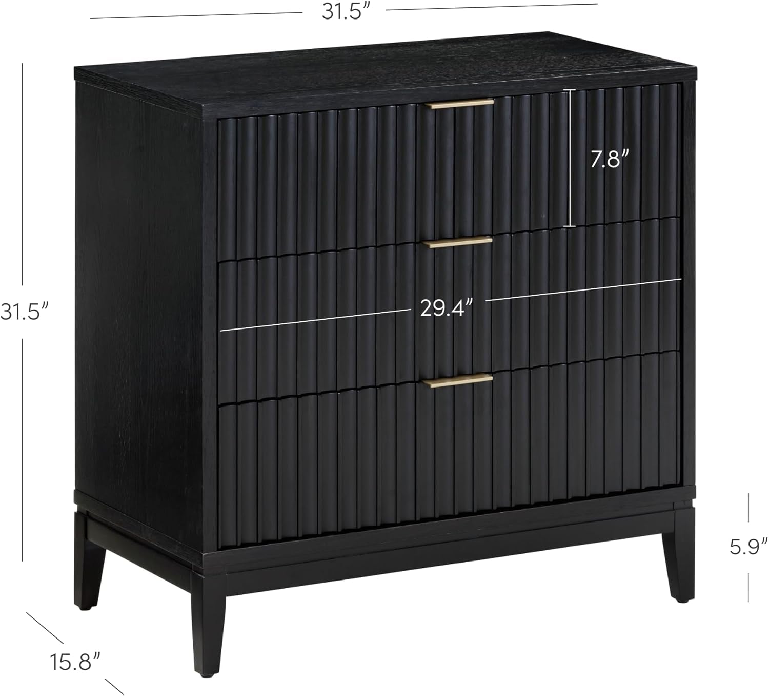 Jasper 3 Drawer, Bohemian Fluted, Solid Wood for Nursery, Small Dresser for Bedroom, Black Oak