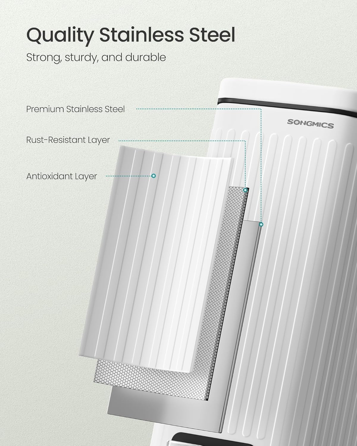 Bathroom Trash Can, 1.6-Gallon (6 L) Trash Bin with Lid, Slim for Small Spaces, Stainless Steel Garbage Can, Soft Close, White ULTB563W02